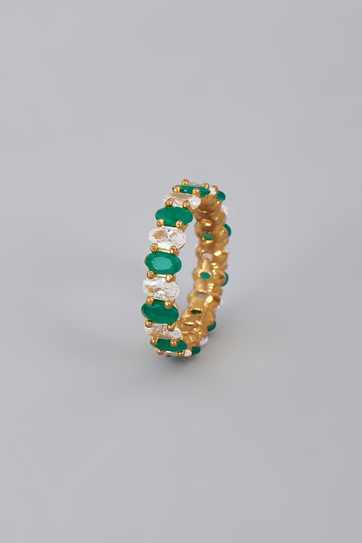 Gold Finish Green Zircon Stackable Ring by Aster at Pernia's Pop Up Shop