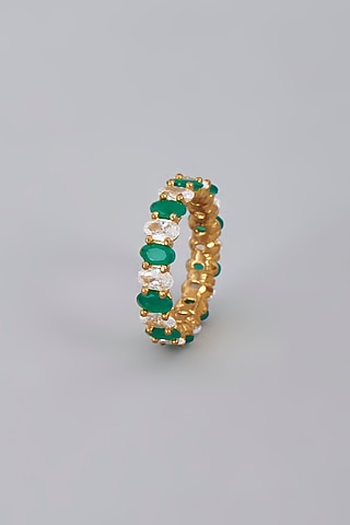 Gold Finish Green Zircon Stackable Ring by Aster