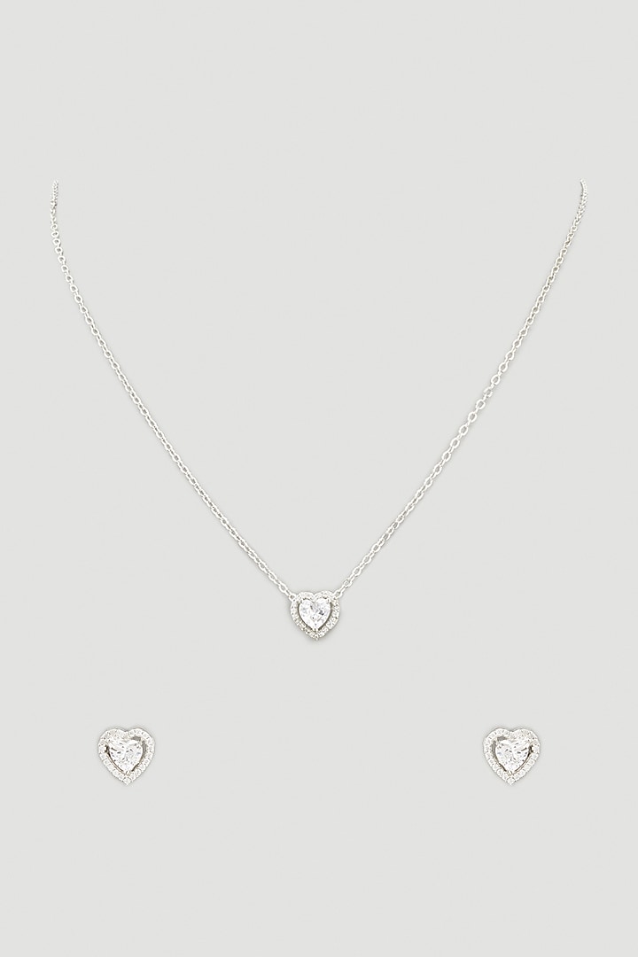 White Finish Zircon Pendant Necklace Set by Aster