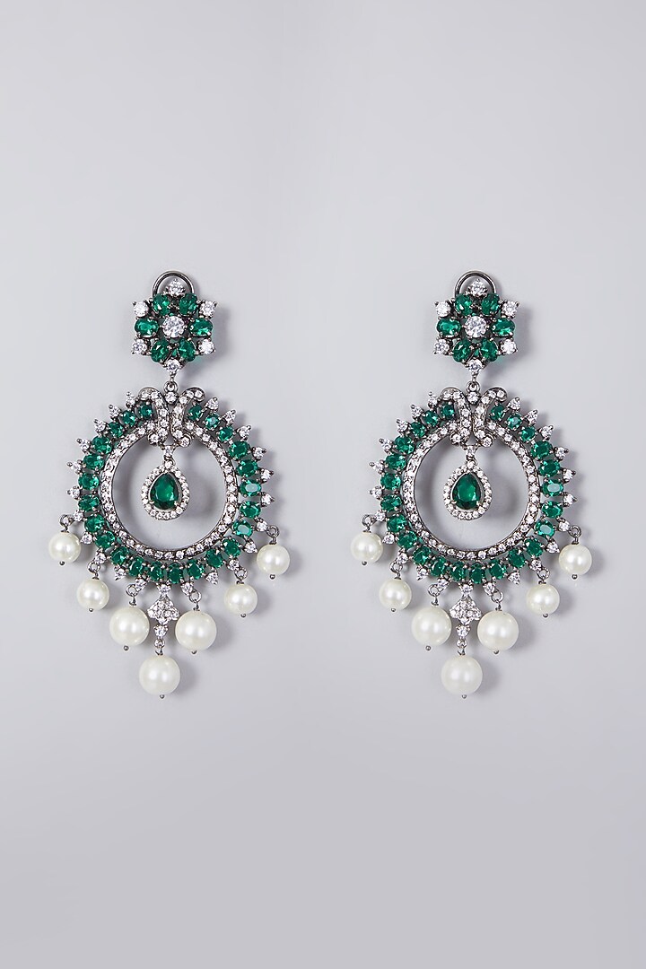 Black Rhodium Finish Chandbali Earrings With Pearls by Aster at Pernia's Pop Up Shop