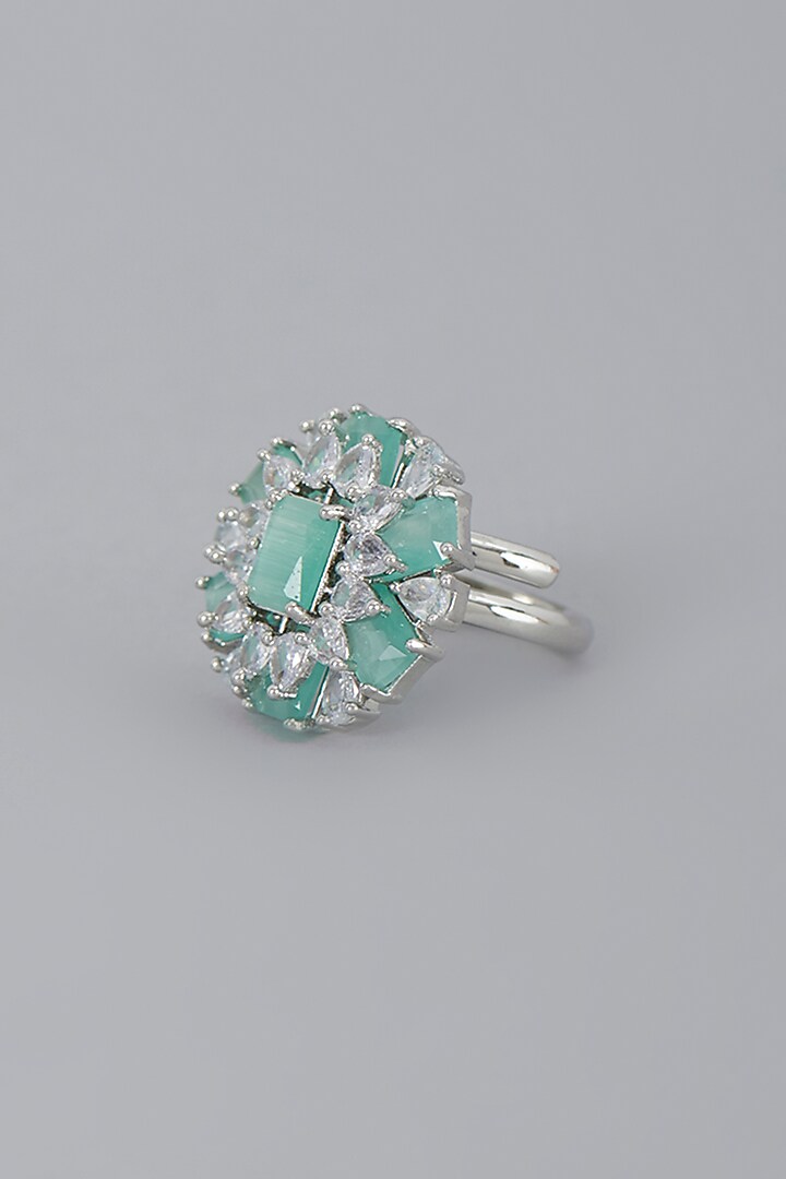 White Finish Aqua Synthetic Stone & Zircon Ring by Aster at Pernia's Pop Up Shop