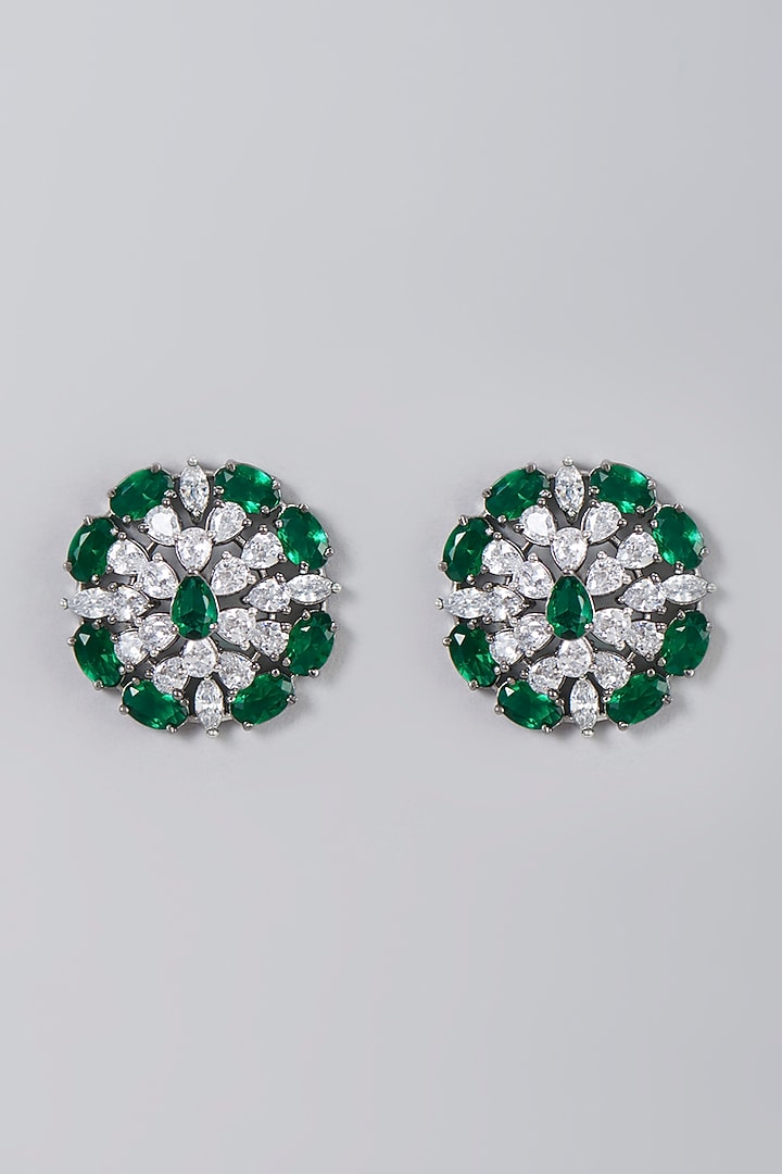 White Finish Zircon & Emerald Synthetic Stone Stud Earrings by Aster at Pernia's Pop Up Shop