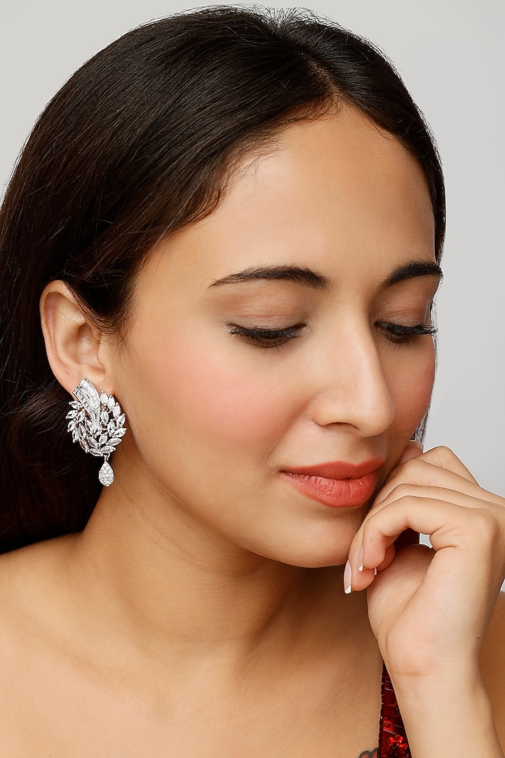 White Finish Zircon Dangler Earrings by Aster at Pernia's Pop Up Shop