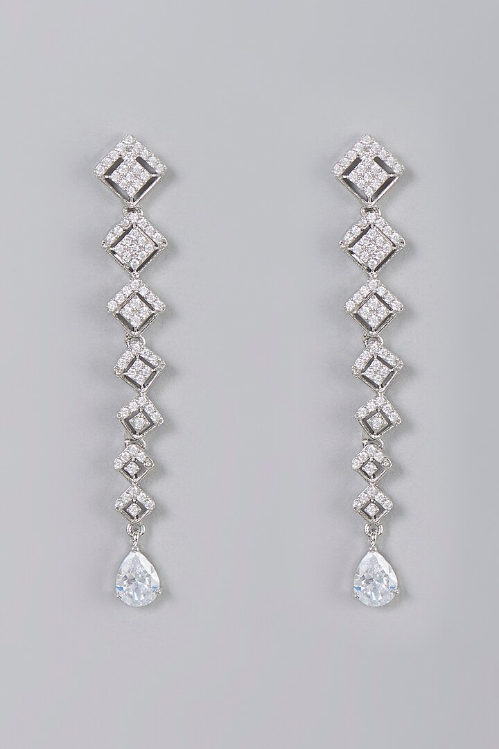 White Finish Zircon Dangler Earrings by Aster at Pernia's Pop Up Shop