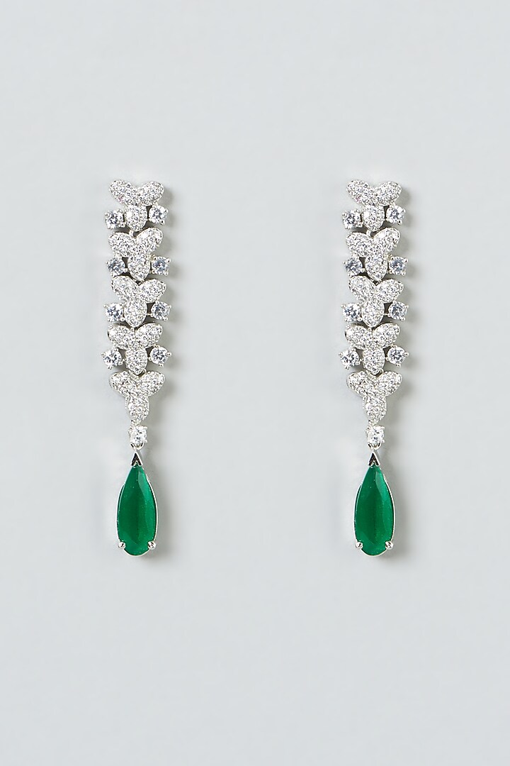 White Finish Zircon & Green Stone Earrings by Aster at Pernia's Pop Up Shop