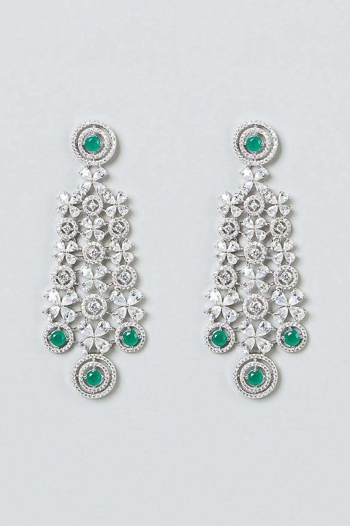 White Finish Zircon & Green Stone Dangler Earrings by Aster at Pernia's Pop Up Shop