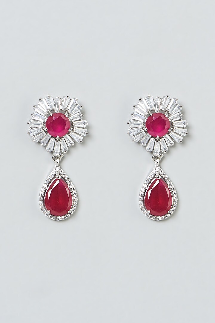 White Finish Red Stone Dangler Earrings by Aster at Pernia's Pop Up Shop