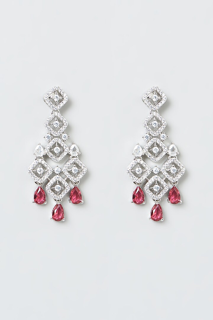 White Finish Zircon & Red Stone Necklace Set by Aster at Pernia's Pop Up Shop