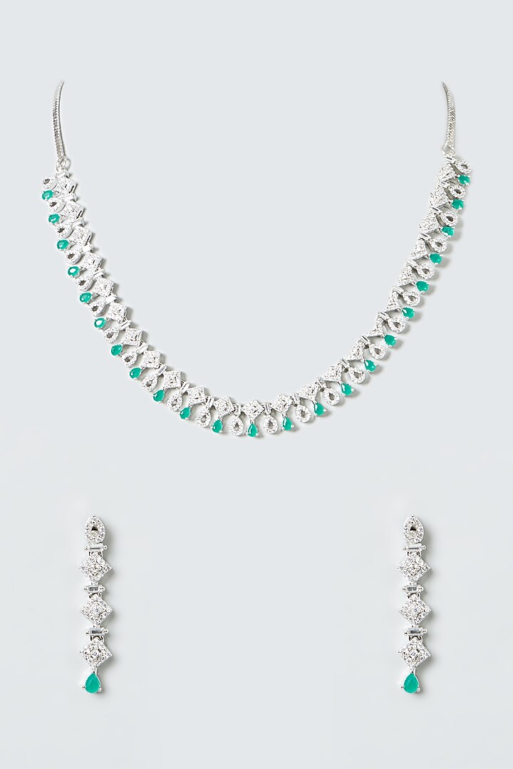 White Finish Turquoise Stones Necklace Set by Aster at Pernia's Pop Up Shop