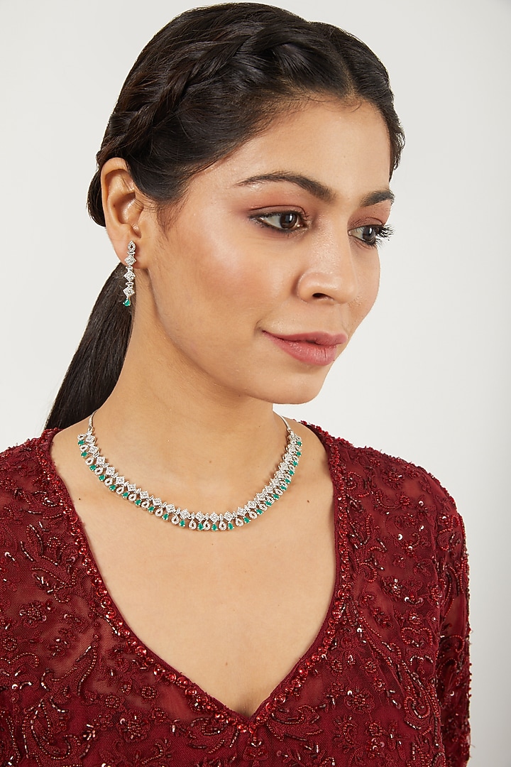 White Finish Turquoise Stones Necklace Set by Aster at Pernia's Pop Up Shop