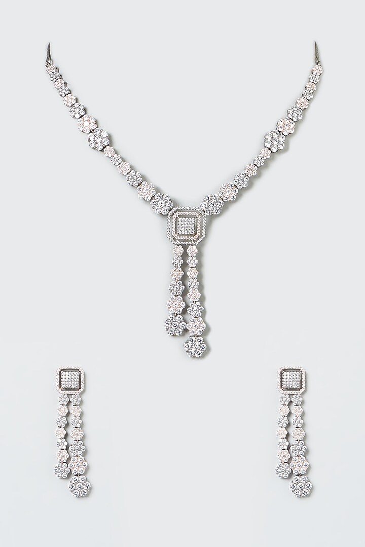White Finish Necklace Set With Zircon by Aster at Pernia's Pop Up Shop