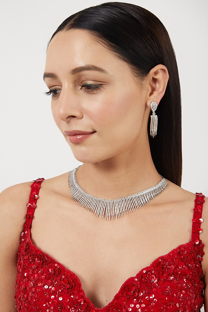 White Finish Zircon Necklace Set by Aster at Pernia's Pop Up Shop