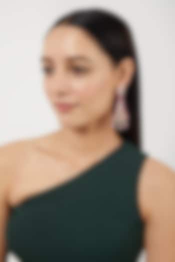 Rose Gold Finish Zircon & Red Stone Dangler Earrings by Aster at Pernia's Pop Up Shop