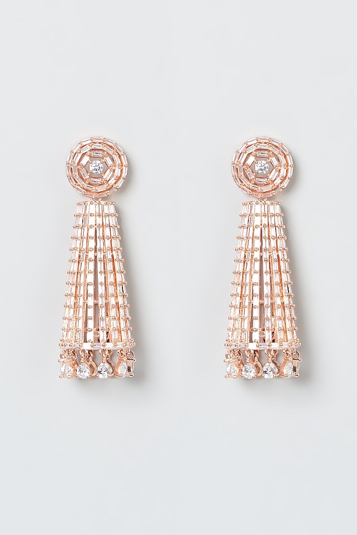 Rose Gold Finish Zircon Dangler Earrings by Aster at Pernia's Pop Up Shop