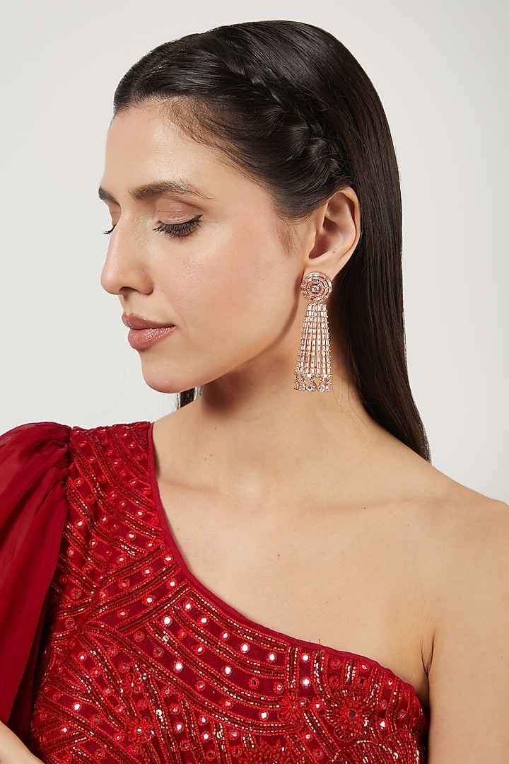 Rose Gold Finish Zircon Dangler Earrings by Aster at Pernia's Pop Up Shop
