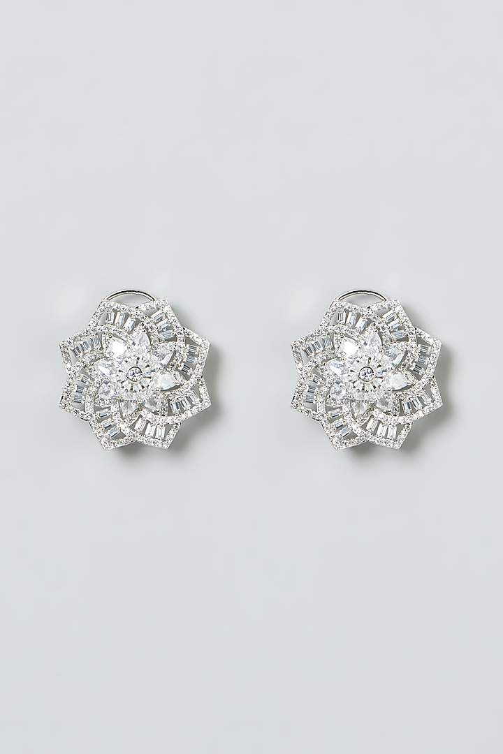 White Finish Zircons Stud Earrings by Aster at Pernia's Pop Up Shop