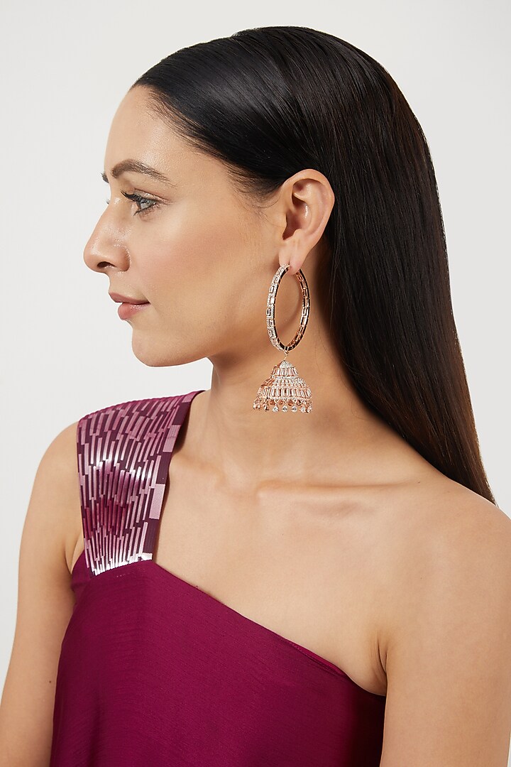 Rose Gold Finish Zircon Dangler Earrings by Aster at Pernia's Pop Up Shop