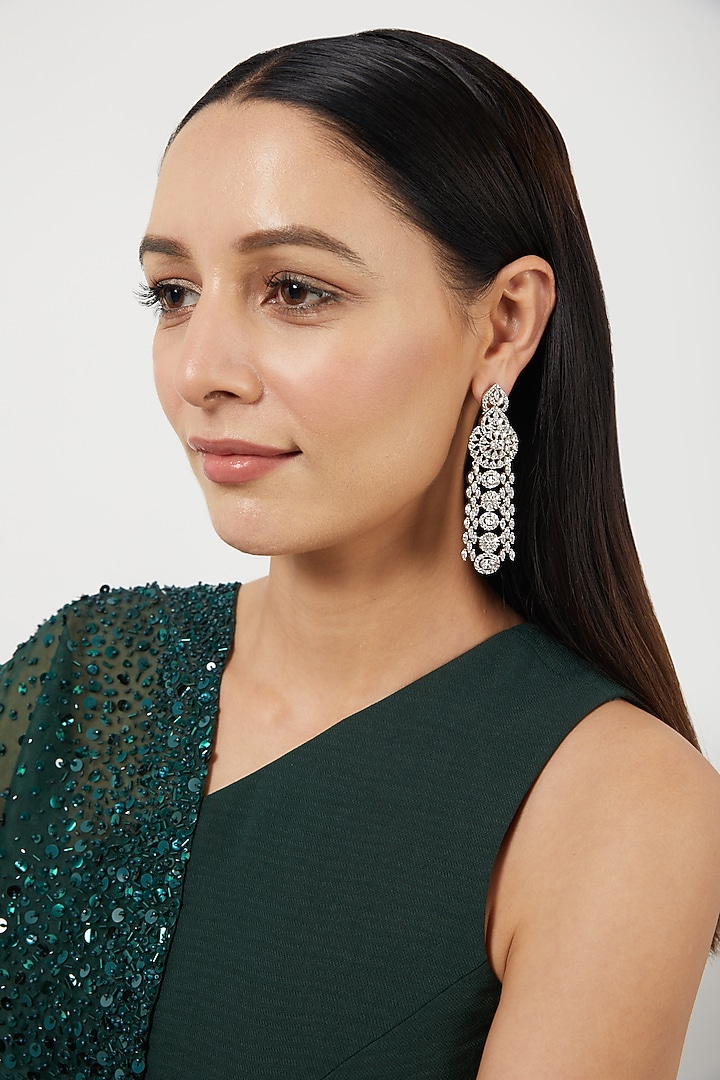 White Finish Zircon Dangler Earrings by Aster at Pernia's Pop Up Shop