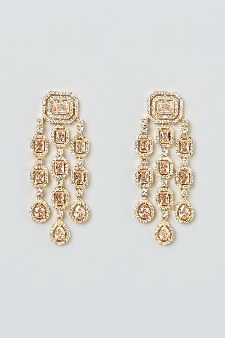 Gold Finish Zircon & Champagne Stone Dangler Earrings by Aster at Pernia's Pop Up Shop