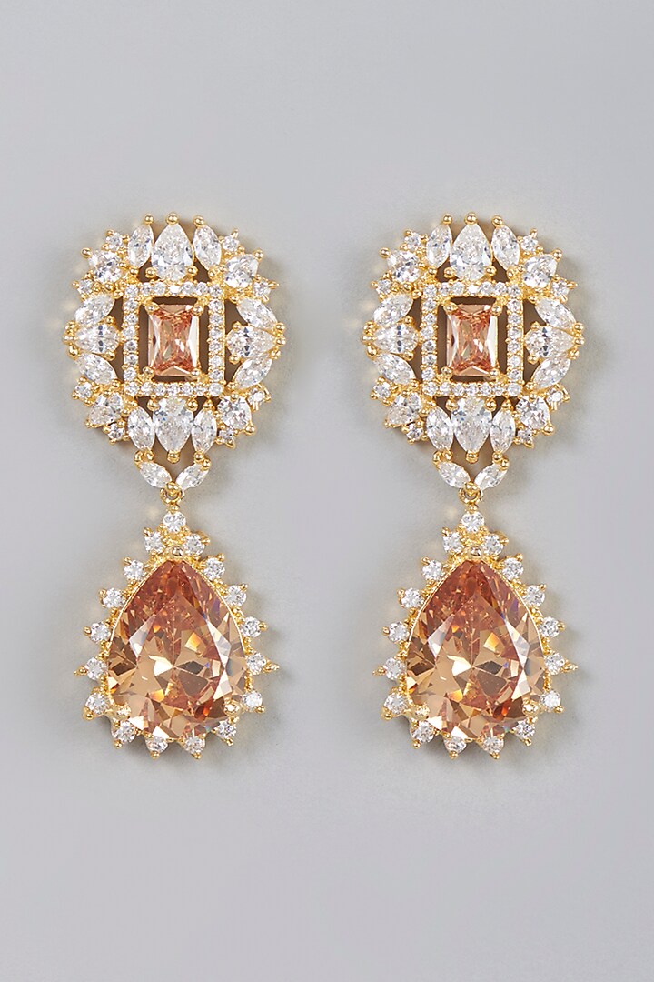 Gold Finish Zircon & Champagne Stone Dangler Earrings by Aster at Pernia's Pop Up Shop