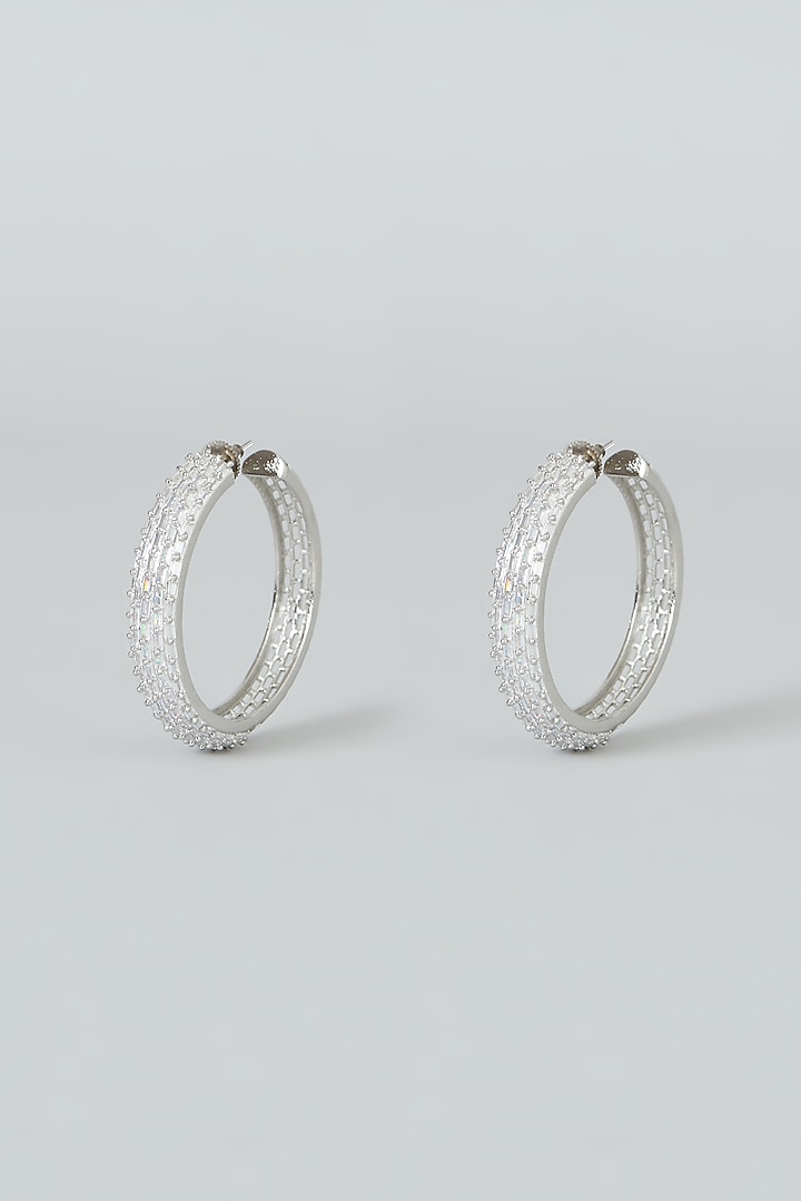 White Finish Zircons Hoop Earrings by Aster at Pernia's Pop Up Shop