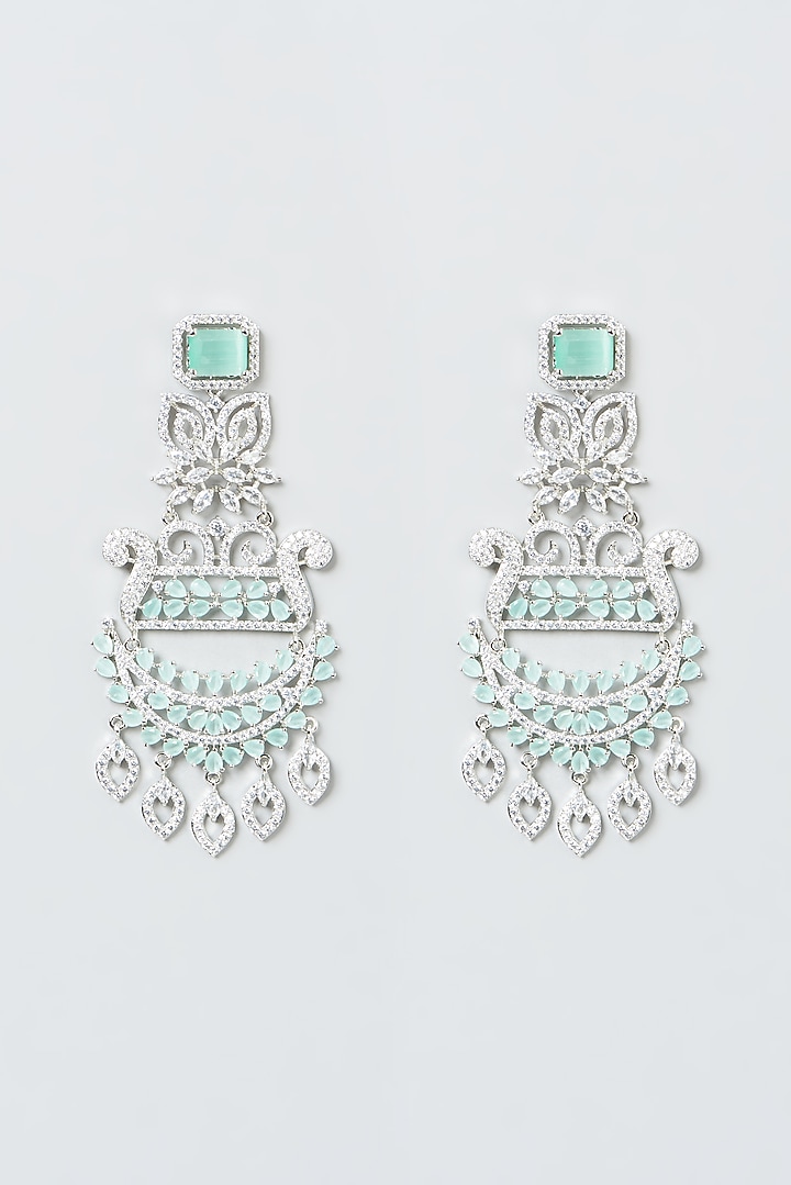 White Finish Aqua Stone Dangler Earrings by Aster at Pernia's Pop Up Shop