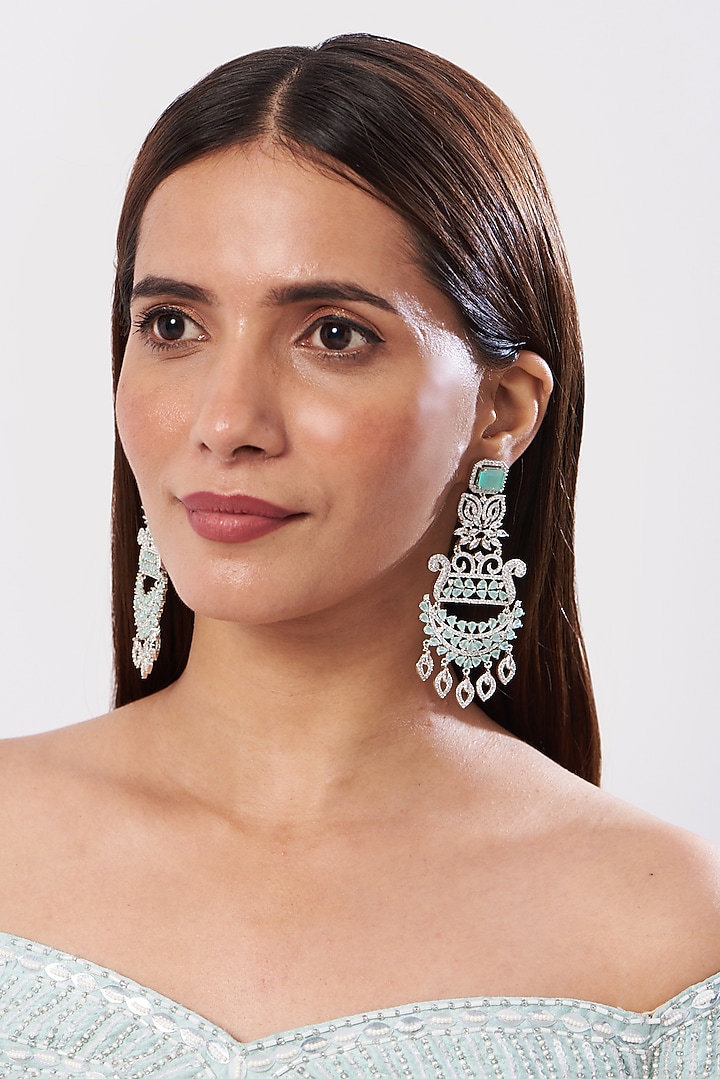 White Finish Aqua Stone Dangler Earrings by Aster at Pernia's Pop Up Shop
