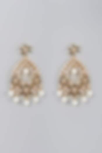 Gold Finish Zircon & Pearl Dangler Earrings by Aster at Pernia's Pop Up Shop