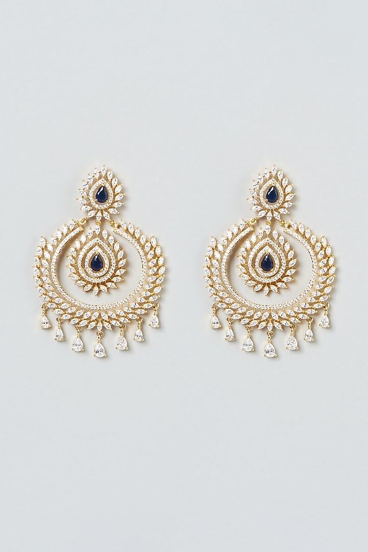 Gold Finish Blue Stones Dangler Earrings by Aster at Pernia's Pop Up Shop