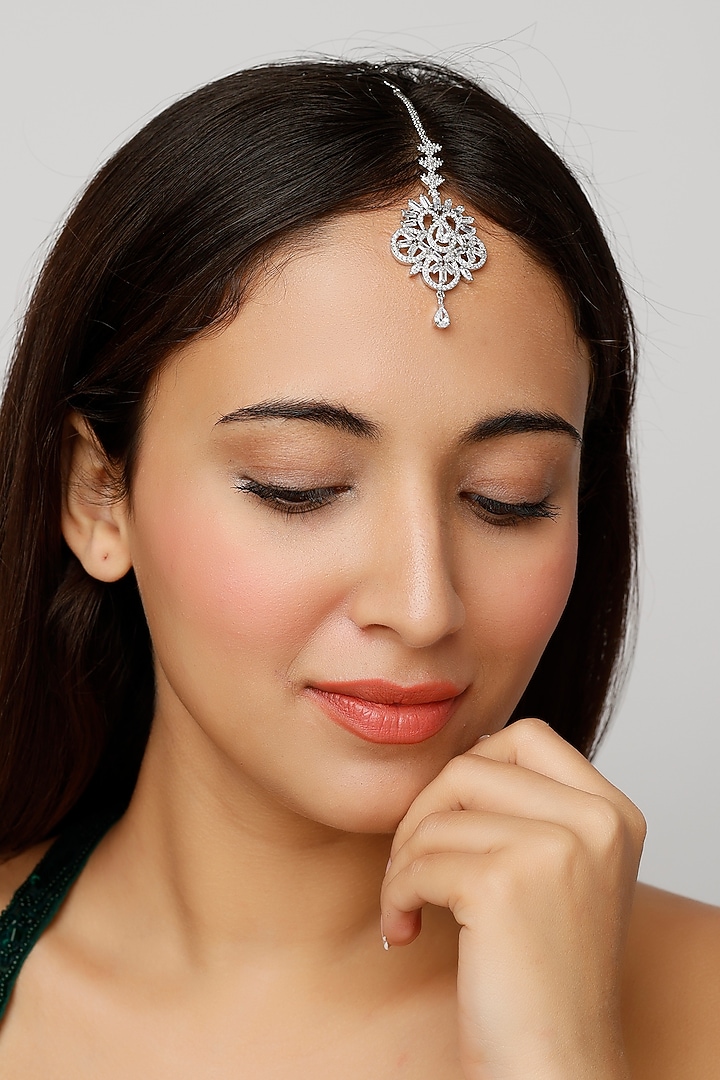 White Finish Zircon Maangtikka by Aster at Pernia's Pop Up Shop