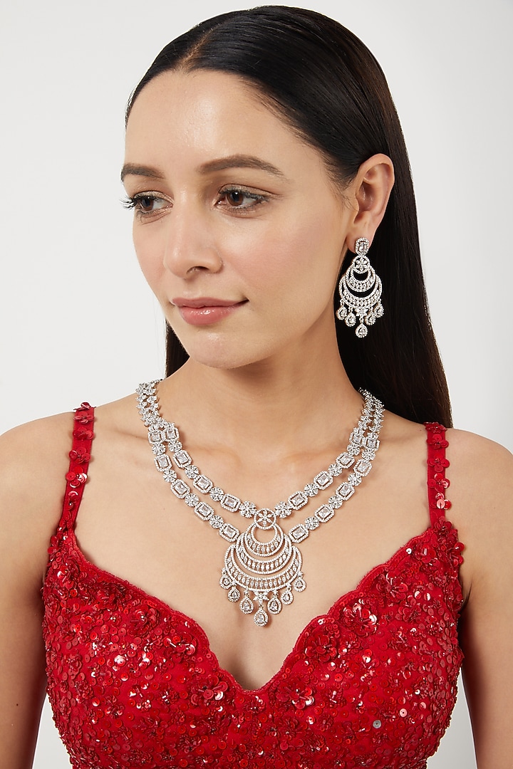 White Finish Zircons Layered Necklace Set by Aster at Pernia's Pop Up Shop