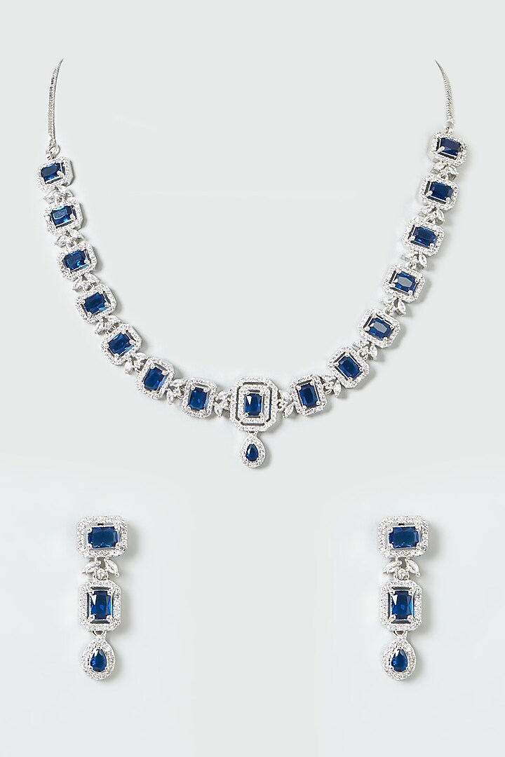 White Finish Blue Stones Necklace Set by Aster at Pernia's Pop Up Shop