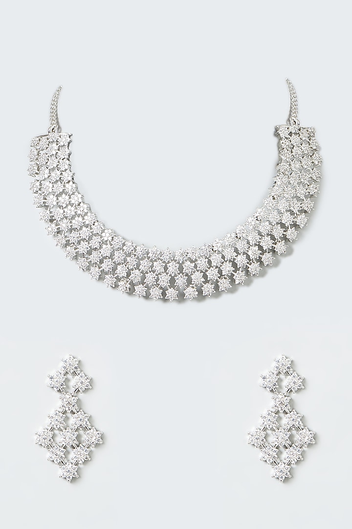White Finish Zircons Necklace Set by Aster at Pernia's Pop Up Shop