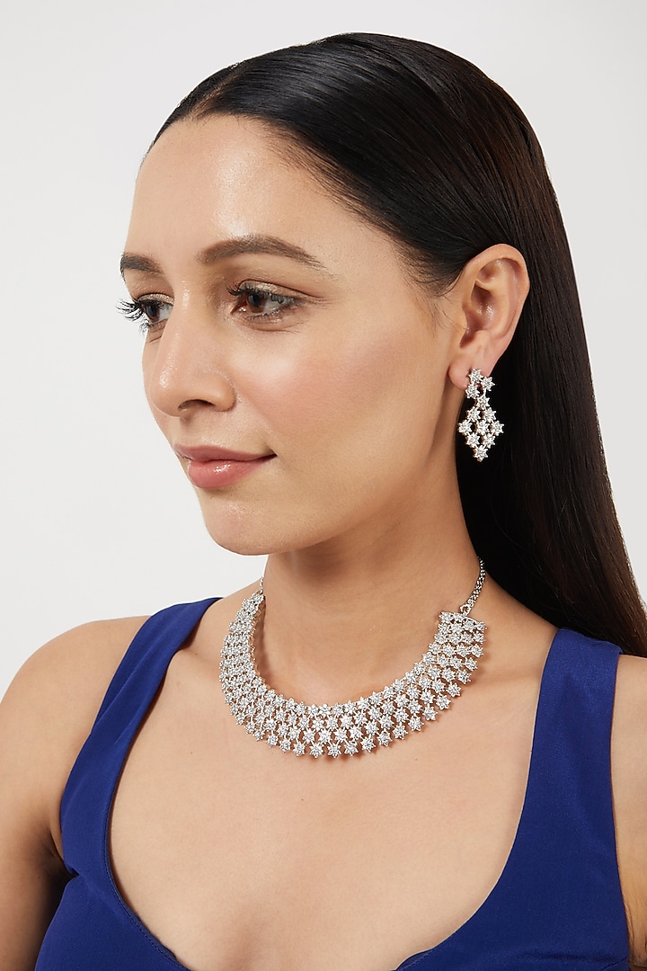 White Finish Zircons Necklace Set by Aster at Pernia's Pop Up Shop