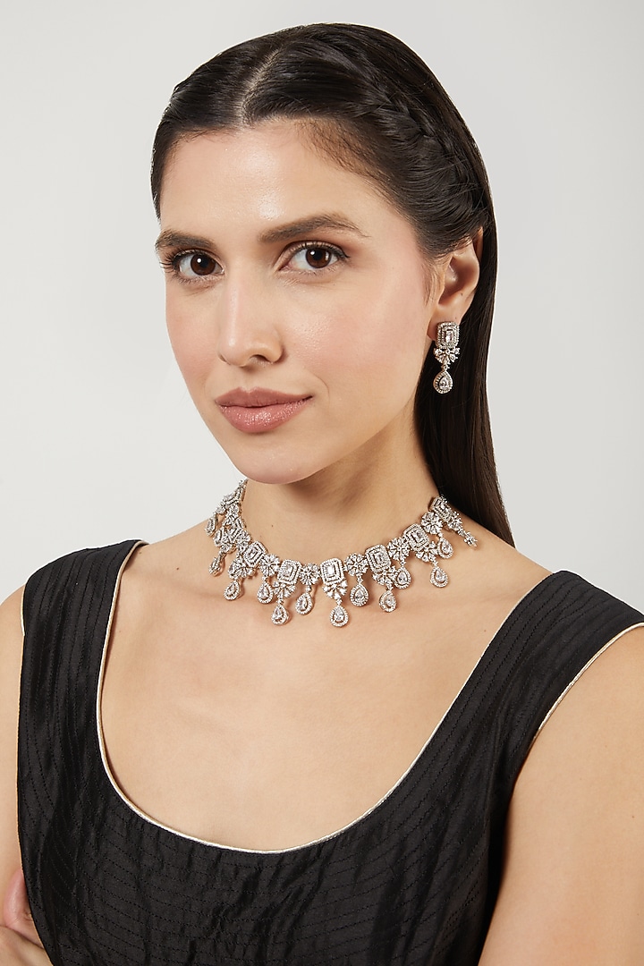 White Finish Zircon Necklace Set by Aster at Pernia's Pop Up Shop