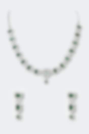 White Finish Zircon & Green Stones Necklace Set by Aster at Pernia's Pop Up Shop