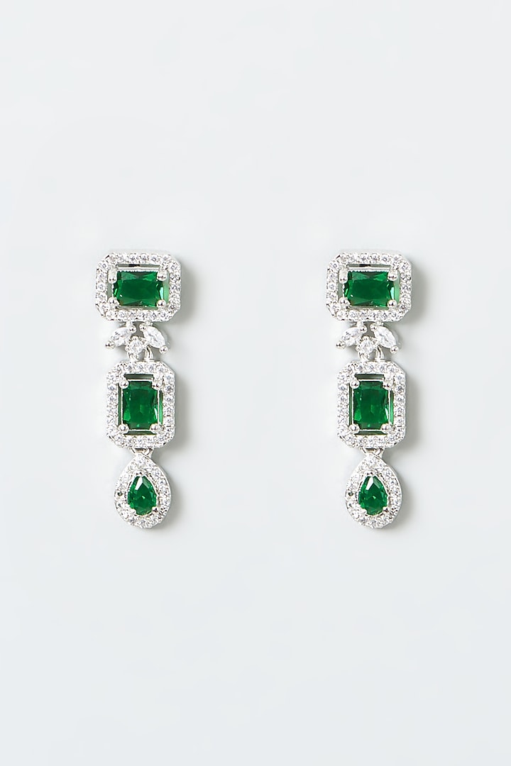 White Finish Zircon & Green Stones Necklace Set by Aster at Pernia's Pop Up Shop