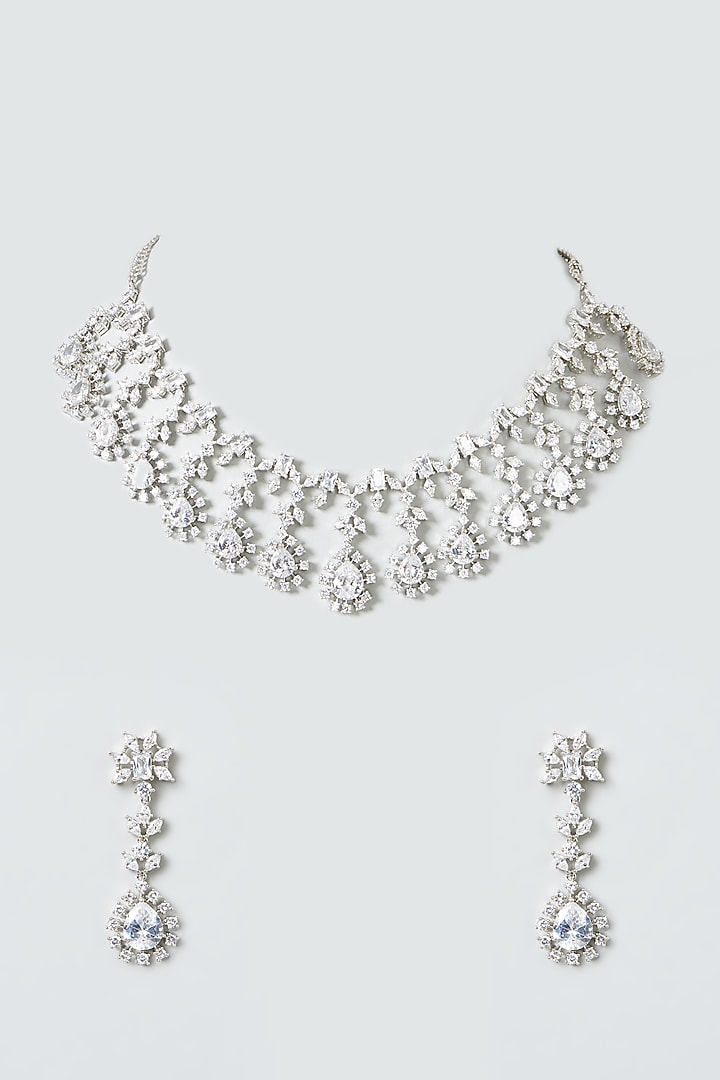 White Finish Zircon Necklace Set by Aster at Pernia's Pop Up Shop