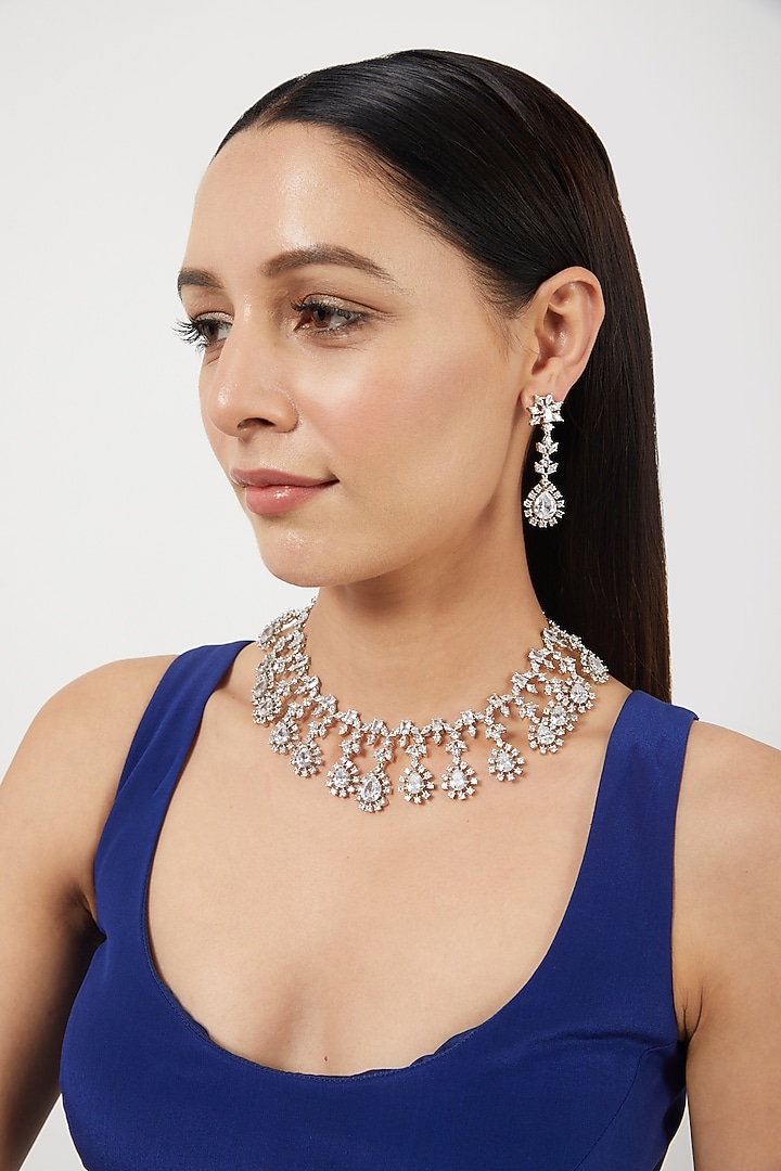 White Finish Zircon Necklace Set by Aster at Pernia's Pop Up Shop