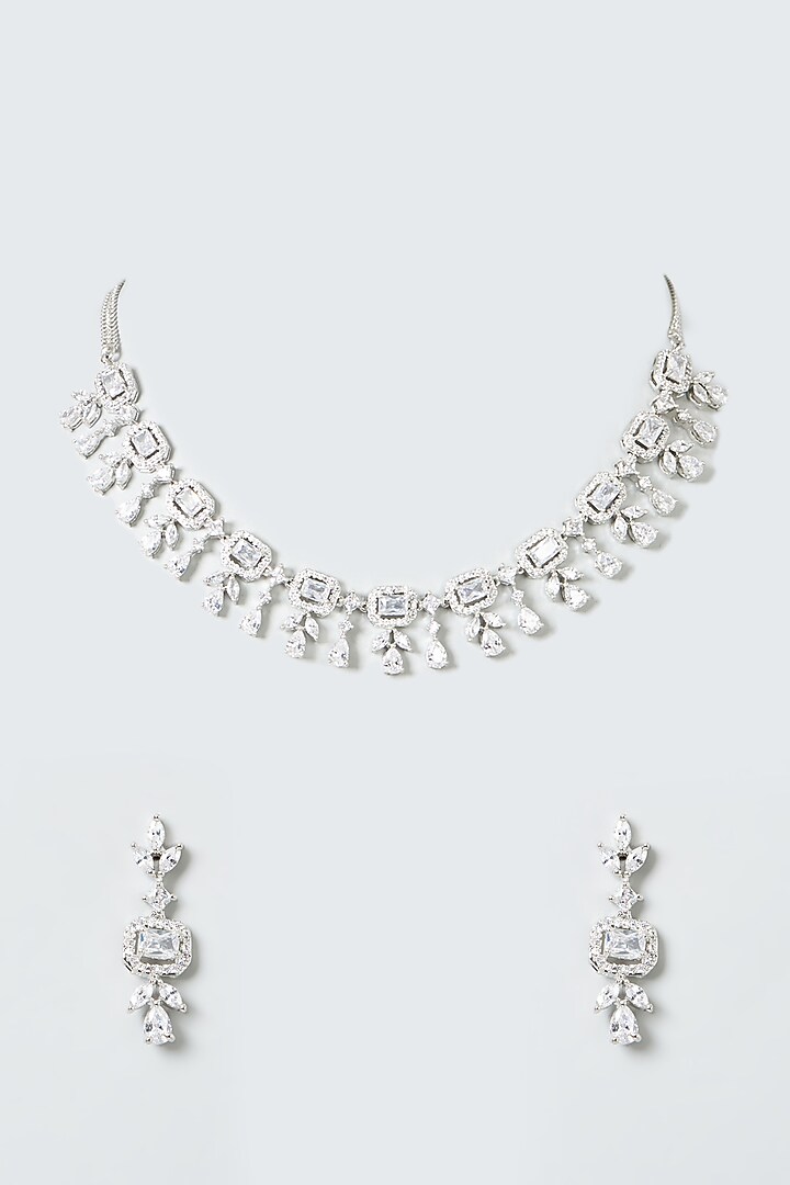 White Finish Zircons Necklace Set by Aster at Pernia's Pop Up Shop