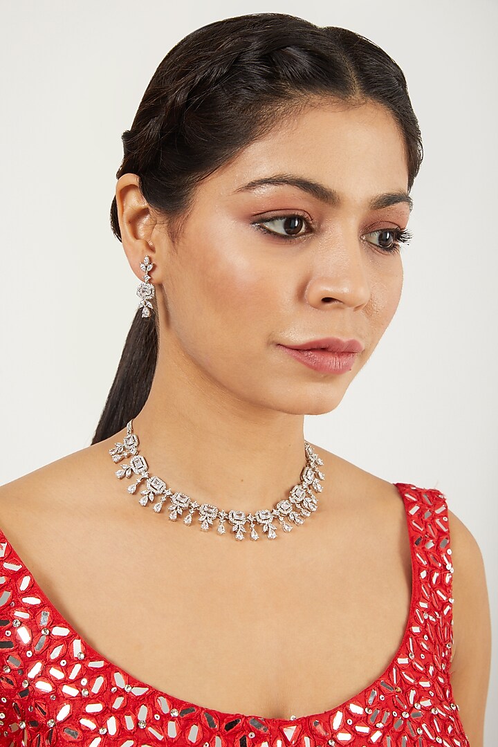 White Finish Zircons Necklace Set by Aster at Pernia's Pop Up Shop
