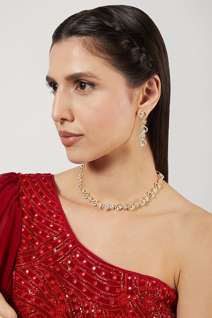Gold Finish Zircons Necklace Set by Aster at Pernia's Pop Up Shop