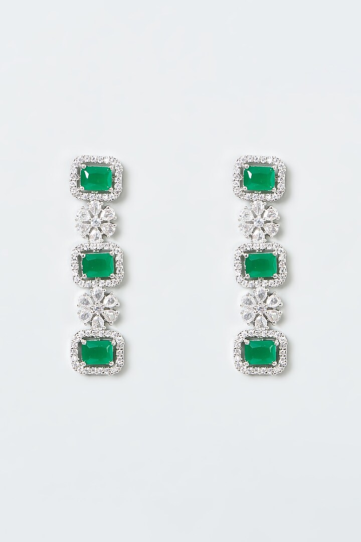 White Finish Zircons & Green Stone Layered Necklace Set by Aster at Pernia's Pop Up Shop