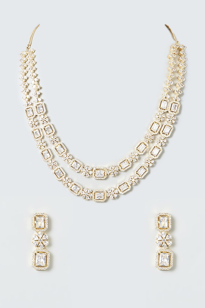 Gold Finish Zircons Layered Necklace Set by Aster at Pernia's Pop Up Shop