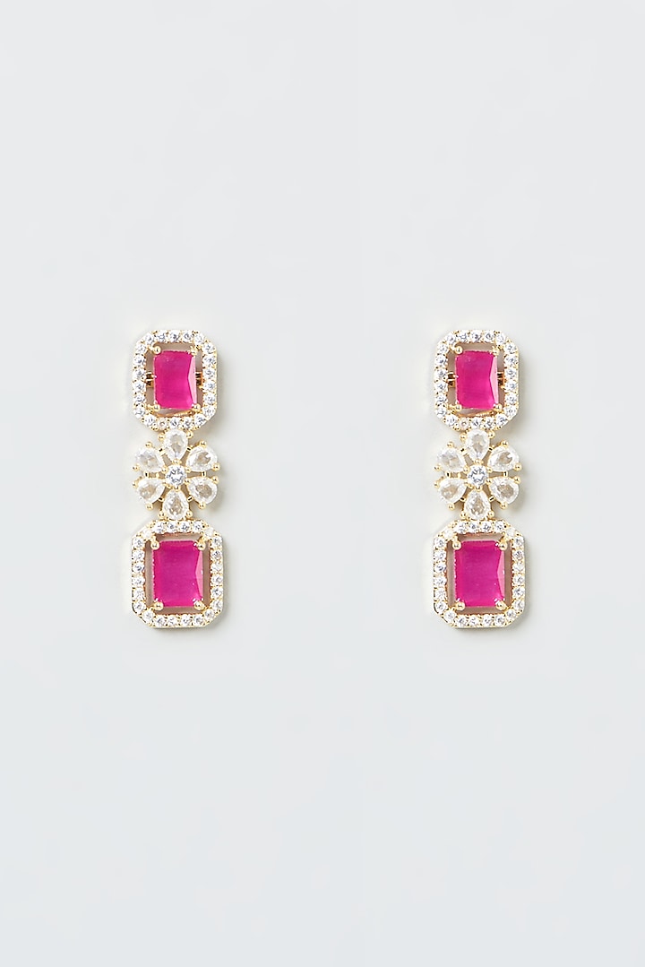 Gold Finish Zircon & Red Stone Layered Necklace Set by Aster at Pernia's Pop Up Shop