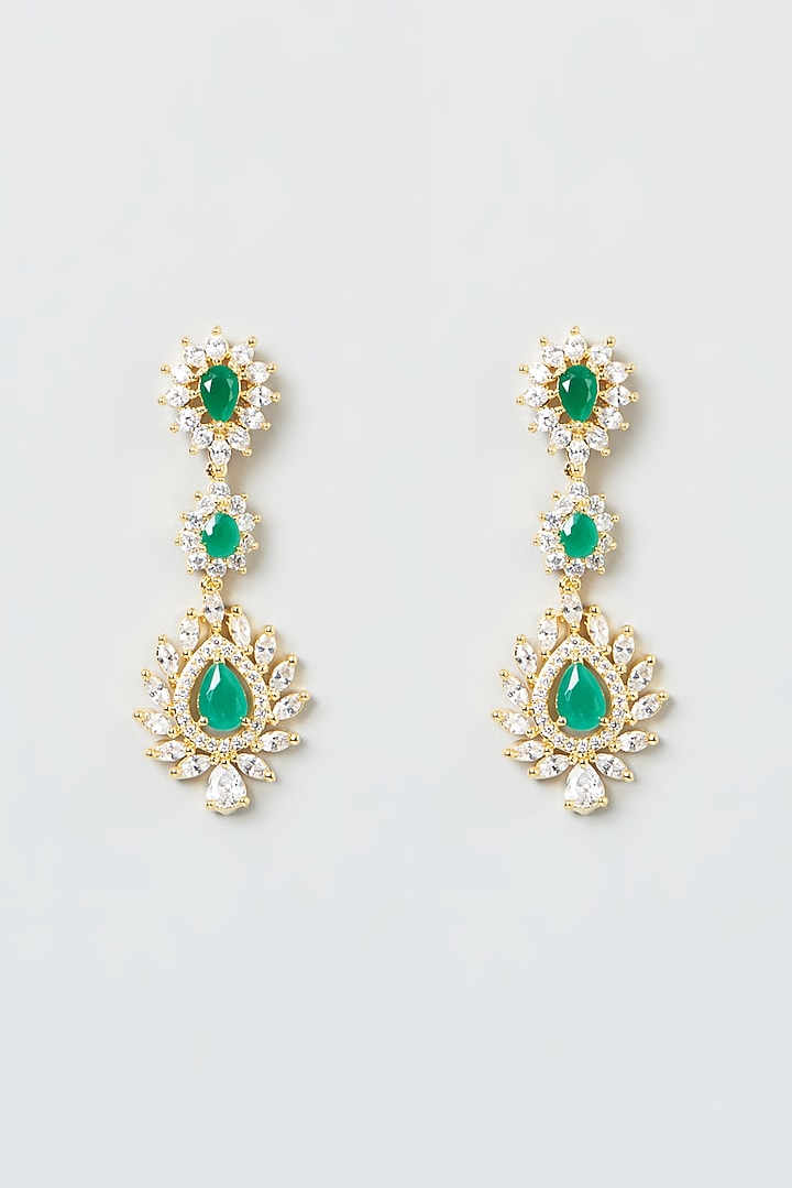 Gold Finish Zircon & Green Stones Necklace Set by Aster at Pernia's Pop Up Shop