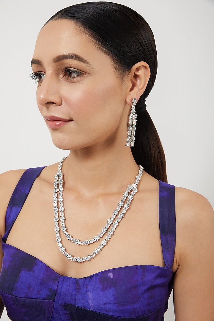 White Finish Zircons Layered Necklace Set by Aster at Pernia's Pop Up Shop