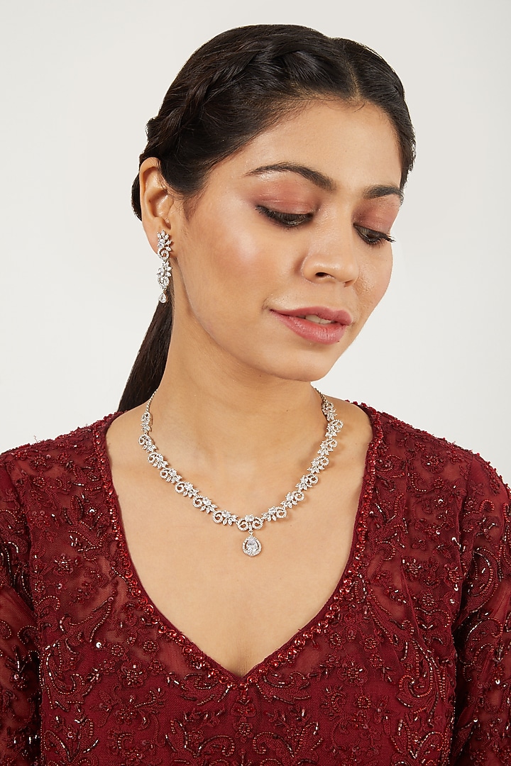 White Finish Zircon Necklace Set by Aster at Pernia's Pop Up Shop