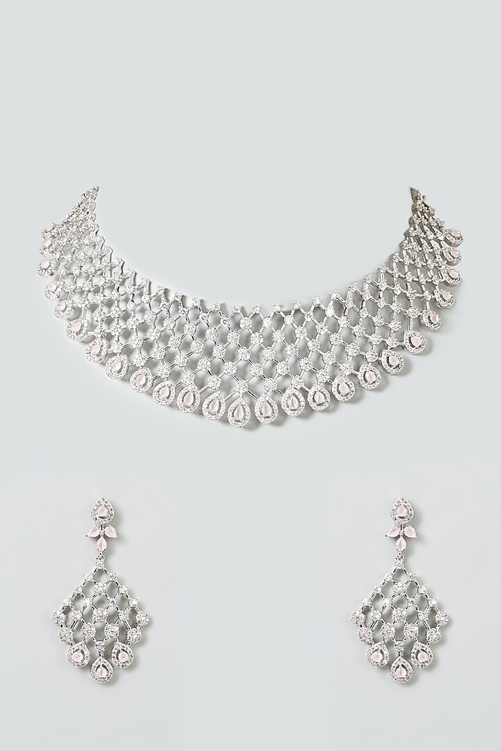 White Finish Zircons Choker Necklace Set by Aster at Pernia's Pop Up Shop
