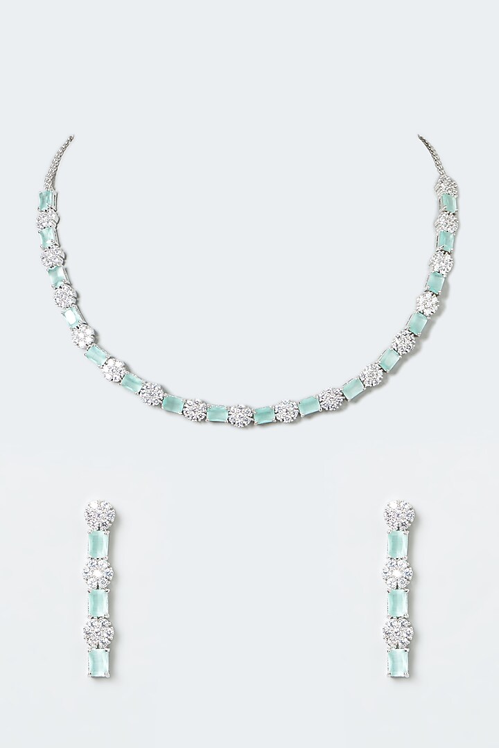 White Finish Zircon & Turquoise Stone Necklace Set by Aster at Pernia's Pop Up Shop